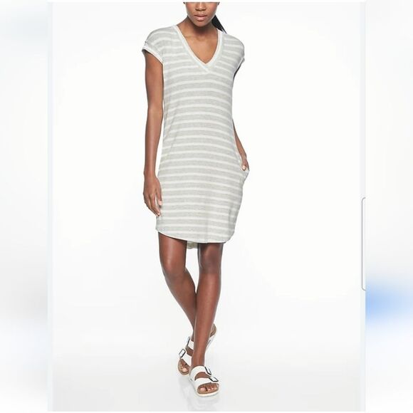 Athleta Dresses & Skirts - Athleta Newport Striped V Neck Soft T-shirt Dress Oversized XS